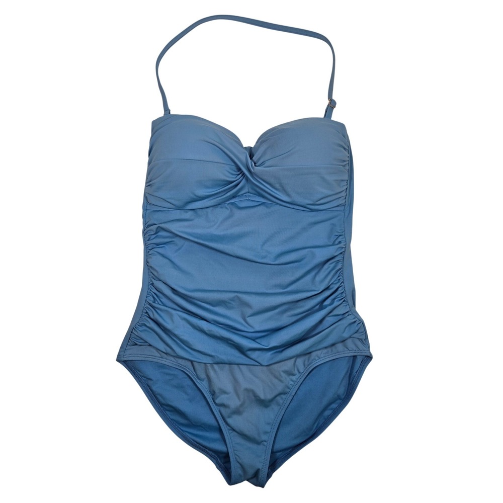 Anne Cole One Piece Swimsuit Womens 8 Blue Ruched Twist Front Halter *see photos